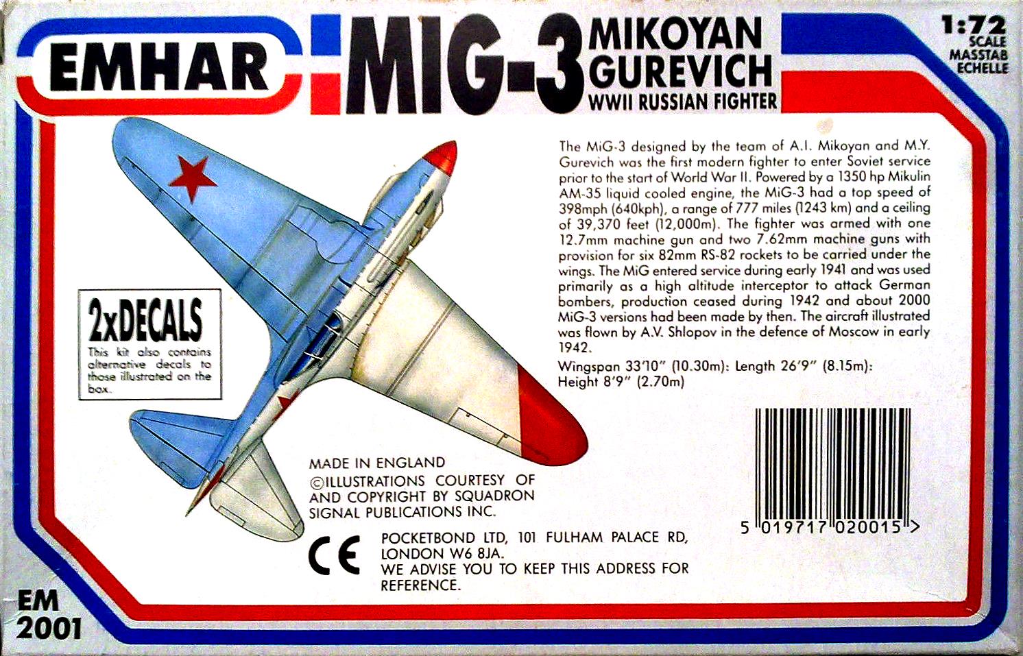 EMHAR EM2001 Mikoyan and Gurevich MiG-3, 90-s , colour painting guide